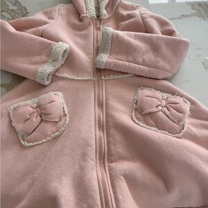 Chic Pink Hooded Jacket with Bow Details